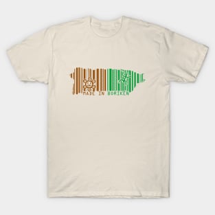 Puerto Rico Map Made in Boriken Taino Symbols Barcode Green Brown Design T-Shirt